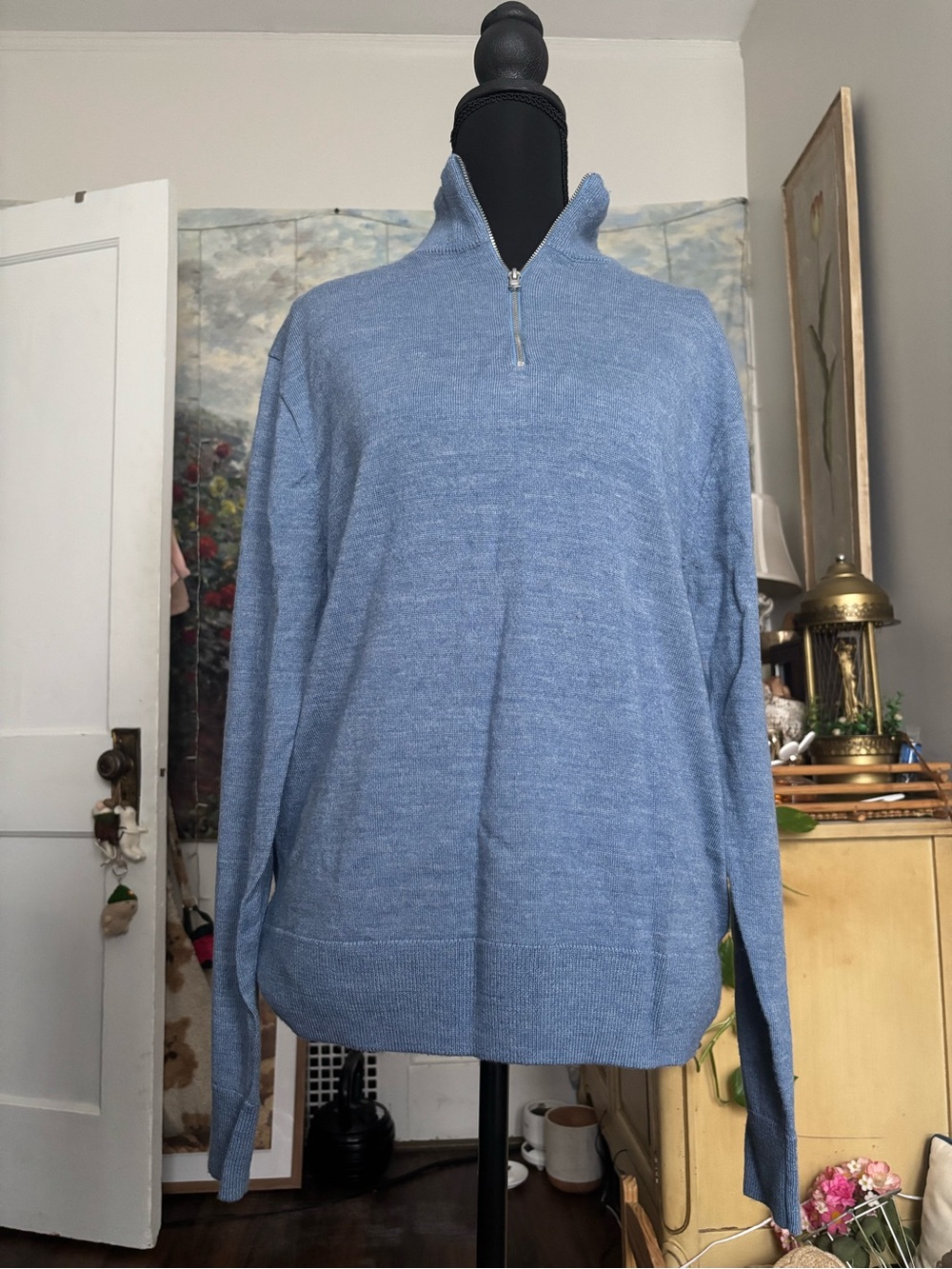 J. Crew Men's Light Blue Half-Zip Turtleneck Sweater